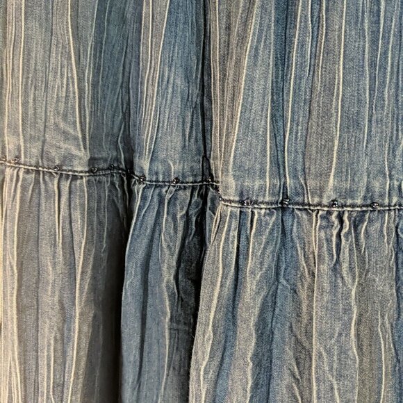 Alfred Dunner Beaded Denim Maxi Skirt 12P Elastic Waist Blue Jean Boho Midi - Picture 3 of 12